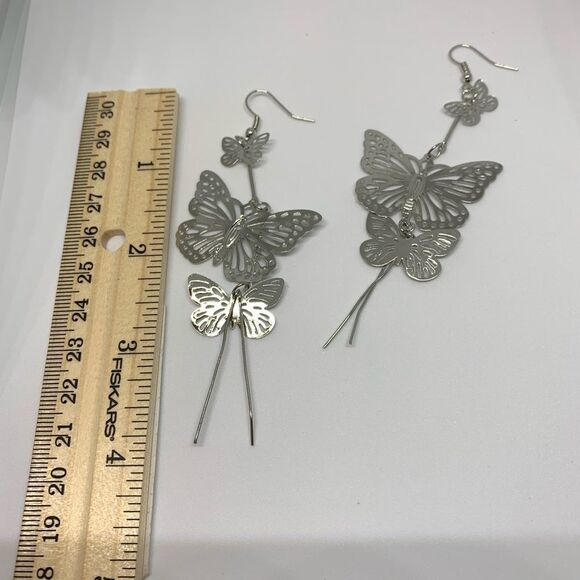 (G3) Long Dangle Butterfly Earrings - Picture 4 of 5